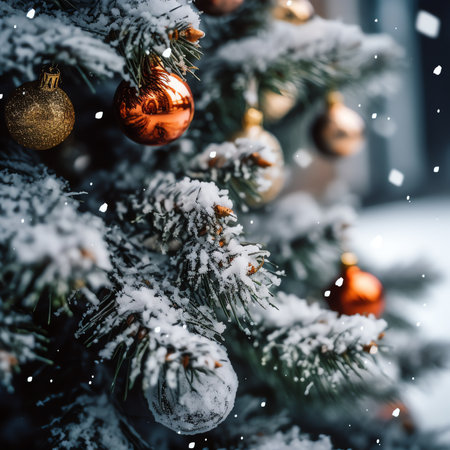 Generative AI : blurred christmas tree snow christmas backgroundの素材
