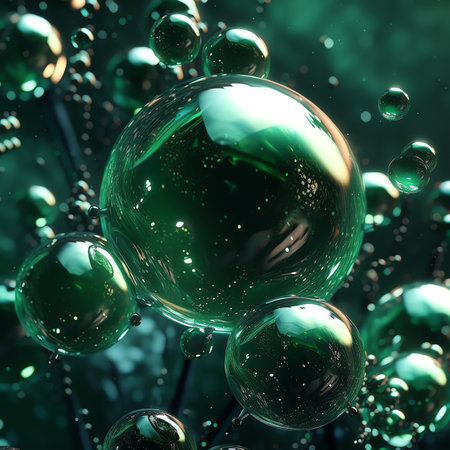 Generative AI : bubbles in a green water close upの素材