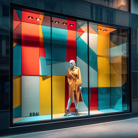 Generative AI : bright and fashionable window of modern European storeの素材