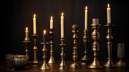 Generative AI : classic bronze chandelier on a white background ancient candlestick studio photo antique candlestick isolated brass chandelier one vintage candlestick bronze candleの素材