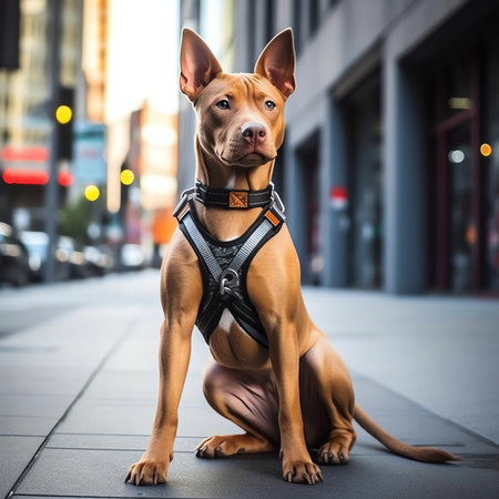 Generative AI : dog with leather leash waiting to go walkiesの素材