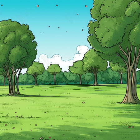 Generative AI : green field and treesの素材