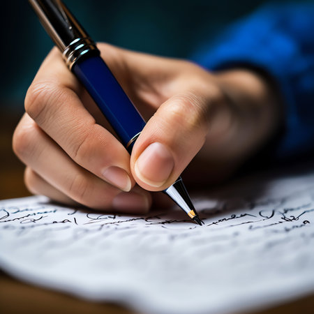 Generative AI : female hands with pen writing on notebookの素材