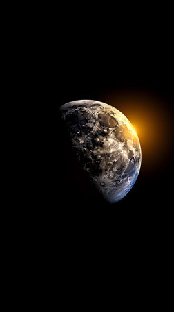 Generative AI : lunar and solar eclipse partial earth view with presence in space with satellite shadowの素材