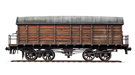 Generative AI : model railway freight train with colorful wagon isolated on white wide panorama background railroad hobby transportation logistic conceptの素材