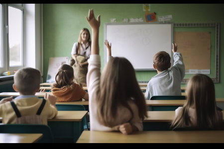 Generative AI : school children are participating actively in classの素材