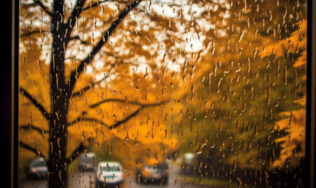 Generative AI : rain background autumn landscape park abstract seasonal nobody weather october landscapeの素材