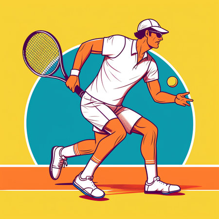 Generative AI : tennis player play tennis sport by hit tennis ball with racket in court and stadium for tennis challenge tournament for health and exerciseの素材