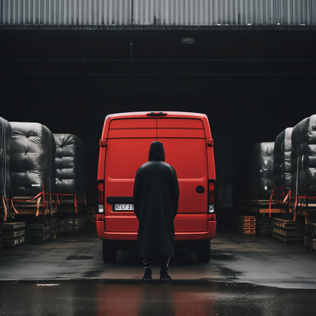 Generative AI : van in loading and unloading commercial cargo in warehouse dockの素材