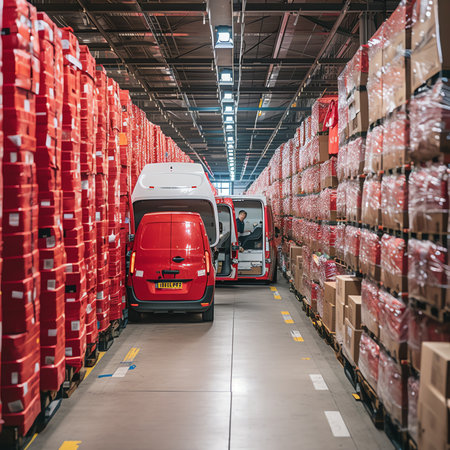 Generative AI : van in loading and unloading commercial cargo in warehouse dockの素材