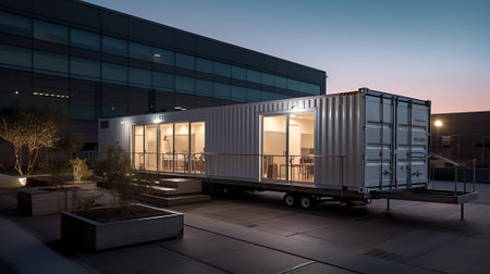 Generative AI : typical mobile office container photoの素材