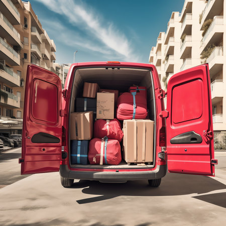 Generative AI : van in loading and unloading commercial cargo in warehouse dockの素材