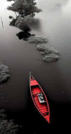 Generative AI : small fishing boat on a river close to Hoi Anの素材