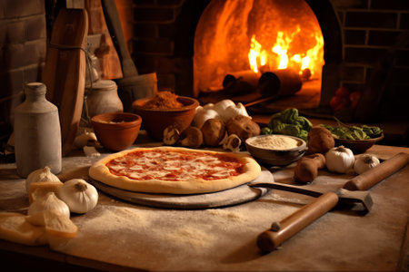 Generative AI : A traditional oven for cooking and baking pizzaの素材