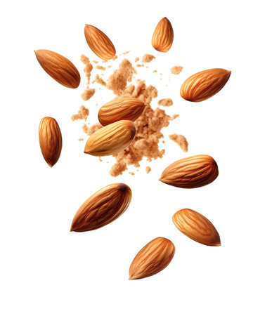 Generative AI : Almond isolated Group of nuts on white background Collection Clipping path included Full depth of fieldの素材