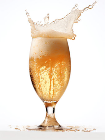 Generative AI : Beer with ice Splash with drops and foamの素材