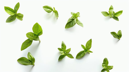 Generative AI : Basil isolated Basil leaf on white Basil leaves isolete Set of basilicの素材