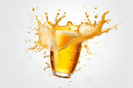 Generative AI : Beer with ice Splash with drops and foamの素材