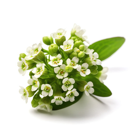 Generative AI : Buckwheat isolated on white Buckwheat grain seed flower leaf branch on whiteの素材