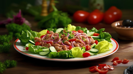 Generative AI : Canned tuna chunks with green saladの素材