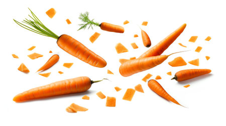 Generative AI : Carrot isolate Carrots on white background Carrot slice sticks cubesの素材