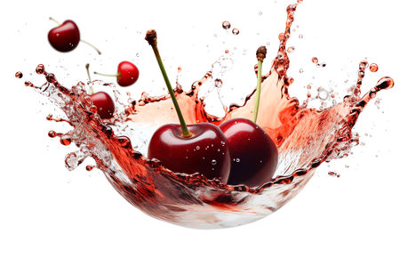 Generative AI : Cherry is falling into milk Splash isolated on white backgroundの素材
