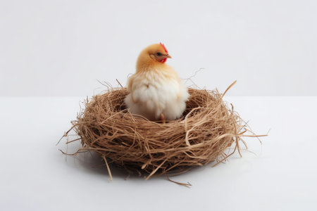 Generative AI : Chicken in nest with eggs isolated on whiteの素材