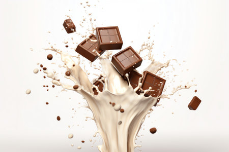 Generative AI : Chocolate is falling into milk Splash isolated on white backgroundの素材