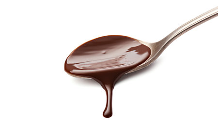 Generative AI : Chocolate syrup isolated on white background Hot sweet liquid patternの素材