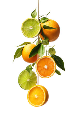 Generative AI : Citrus Fruit Composition with leaves isolated on white background Orange lemon limeの素材