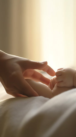 Generative AI : Close up of newborn and mother feetの素材