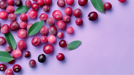 Generative AI : Cranberry with leaves Red backgroundの素材