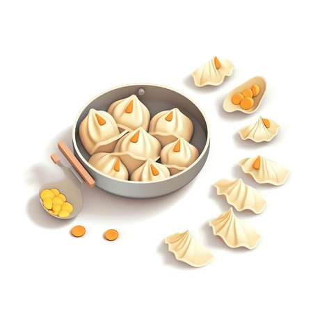Generative AI : Dumplings Russian pelmeni isolated on whiteの素材