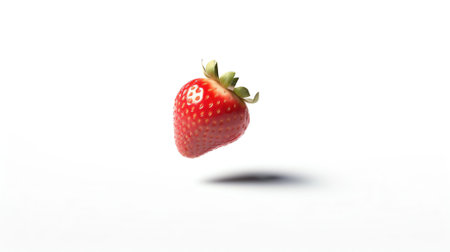 Generative AI : Falling slices of strawberry Cut strawberry fall down Strawberry pieces falling Strawberri isolated on whiteの素材