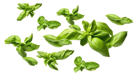 Generative AI : Fresh basil isolated on white backgroundの素材
