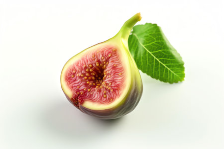 Generative AI : Figs with leaves on a white backgroundの素材