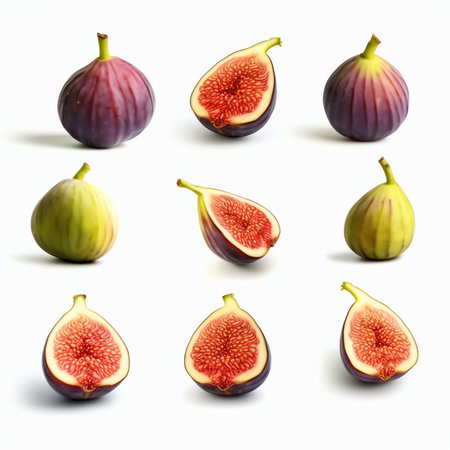 Generative AI : Fresh fig Fruit with half and quarter isolated on white background Collectionの素材