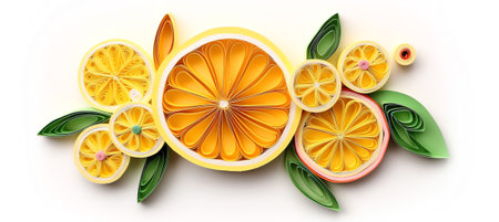 Generative AI : Fruit compositions with leaves isolated on white background Orange lemon lime Collectionの素材