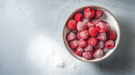 Generative AI : Fresh raspberries in white bowlの素材