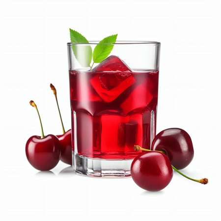 Generative AI : Glass of red grape juice with fruit isolated on whiteの素材