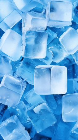 Generative AI : Ice cubes Blue backgroundの素材