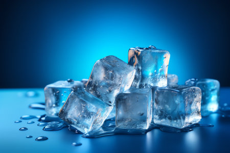 Generative AI : Ice cubes Blue backgroundの素材