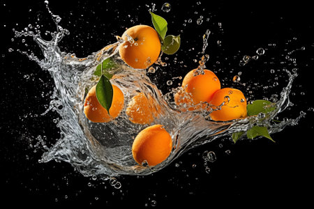 Generative AI : Orange Slices falling deeply under water with a big splashの素材