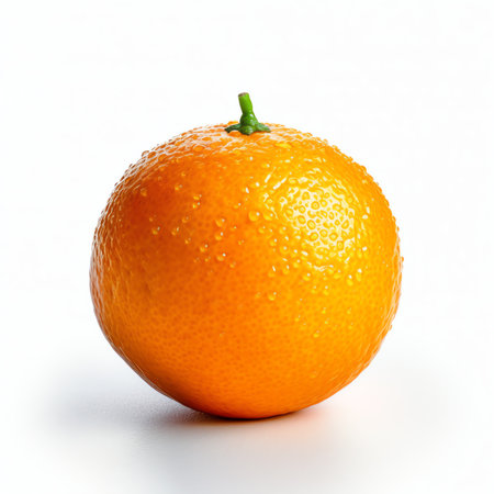 Generative AI : Orange fruit isolate Orange citrus with drops on white background Whole wet orange fruit with leaves Full depth of fieldの素材