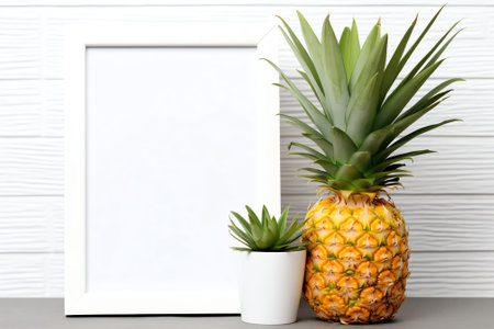 Generative AI : Pineapples leaves on a white backgroundの素材