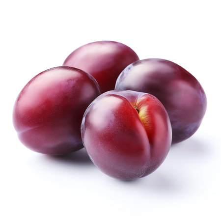 Generative AI : Plum with drops isolated on white Collectionの素材