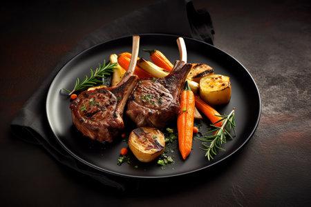 Generative AI : Roasted meat with vegetablesの素材