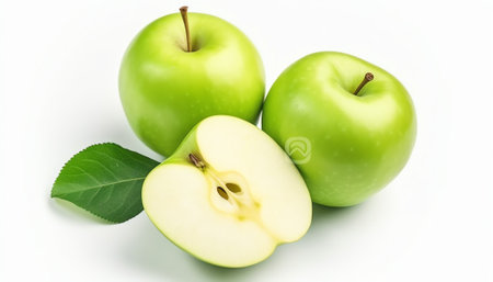 Generative AI : Slice of green apples isolated on white backgroundの素材