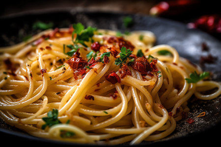 Generative AI : Spaghetti with chili pepper and spice Organic foodの素材
