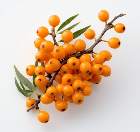 Generative AI : sea buckthorn berries isolated on the whiteの素材